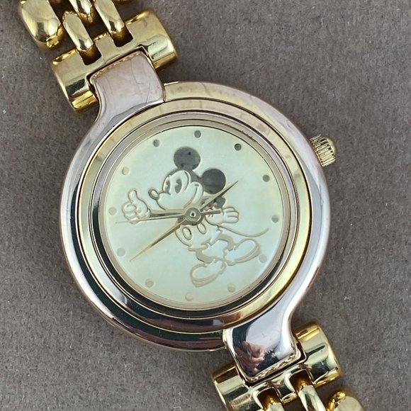 Vintage Mickey Mouse Gold Tone Watch with 3 Straps - Picture 2 of 8